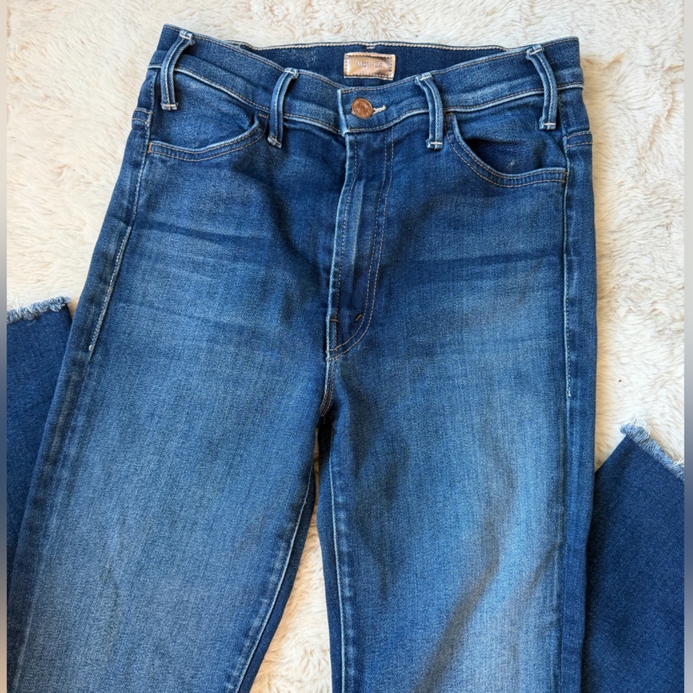 MOTHER The Hustler Ankle Fray Designer Jeans Medium Wash Size 27